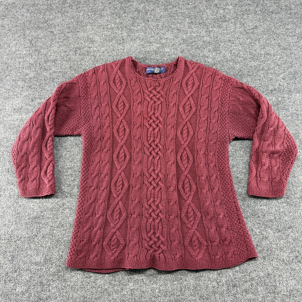 Vtg Abercrombie & Fitch Sweater Womens Medium Red Cable Knit 3/4 Sleeve Pullover